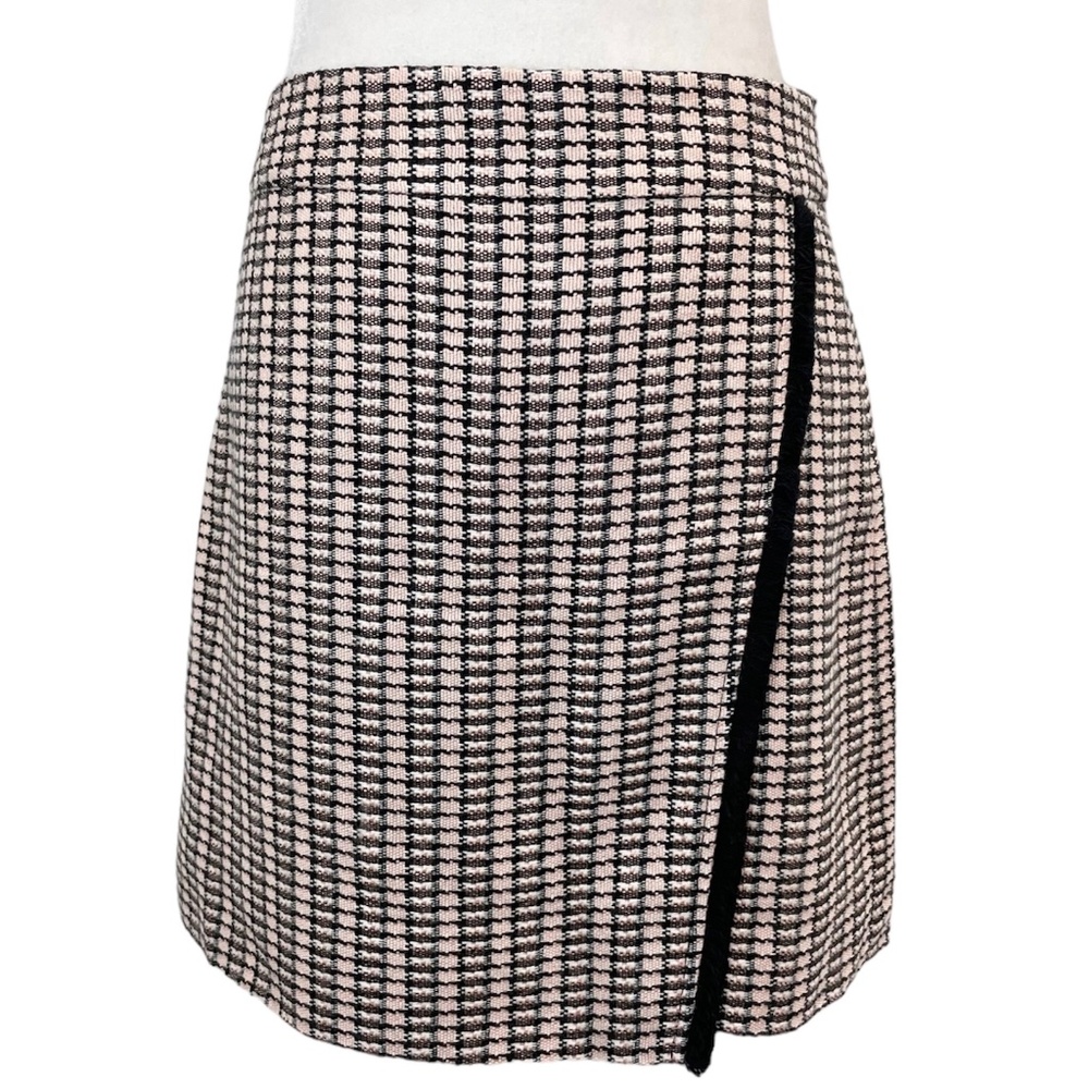 New J Crew Tweed Faux Wrap Mini Skirt E1665 Black Pink Size 4